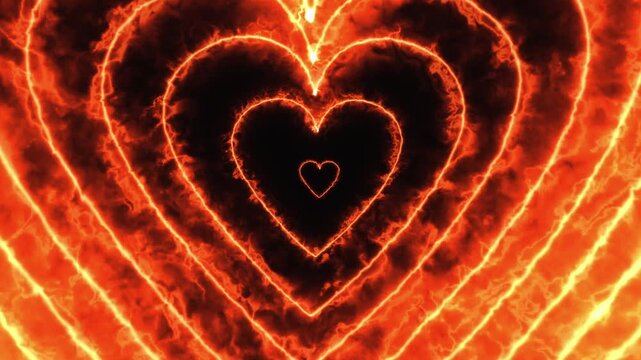 Fiery Concentric Hearts Valentine's Day Motion Background