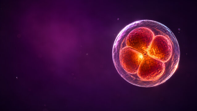 Four cell embryo in IVF reproductive medicine for fertility treatments embryology cleavage and early pregnancy research.