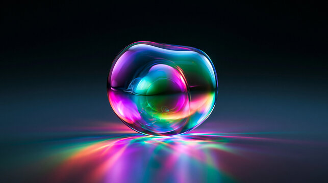 Abstract Iridescent Glass Sphere with Prismatic Light Refraction
