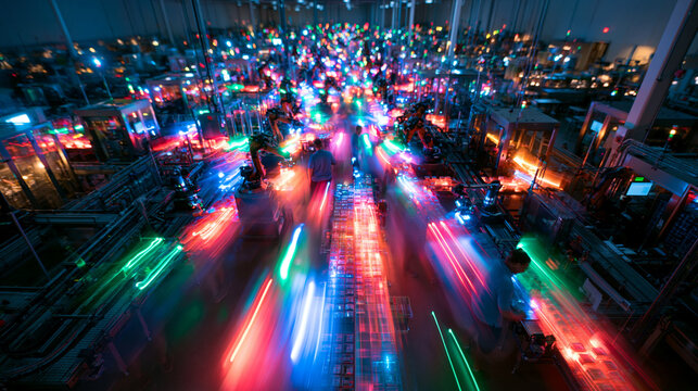 Automated Smart Factory Floor with Robotics and Light Trails