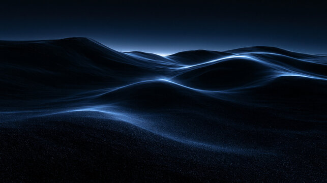 Abstract Dark Blue Glowing Wave Landscape for Technology Background