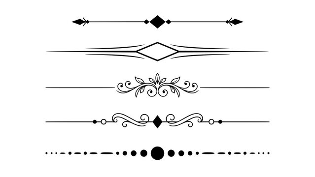 Set of elegant black decorative dividers and ornamental text separators for page design and invitations