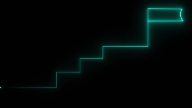 stairs icon sign icon animation on Glowing neon business graph chart concept . Business improve concept, market signs.Motion graphics of concept