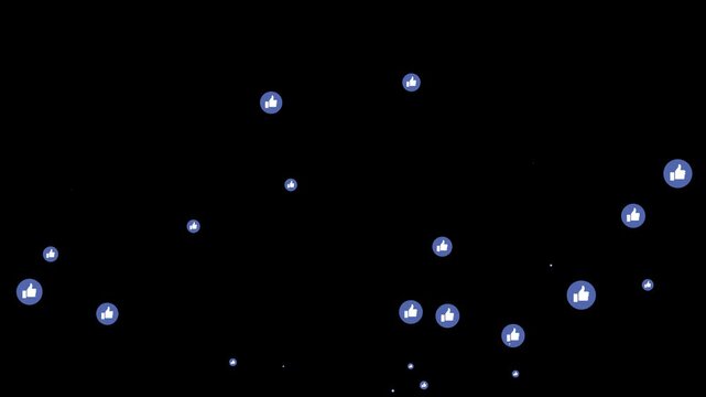 Live style social media like emoji icon rising up in black background. like icon explosion overlay randomly flying upward Social media concept 4k videos. Thumbs fountain transition.