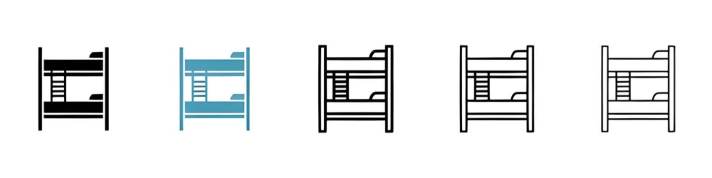 Hostel bunk bed vector thin line icon set for web ui designs. Thin line customizable illustration. Contour symbol. Vector isolated outline drawing. Editable stroke