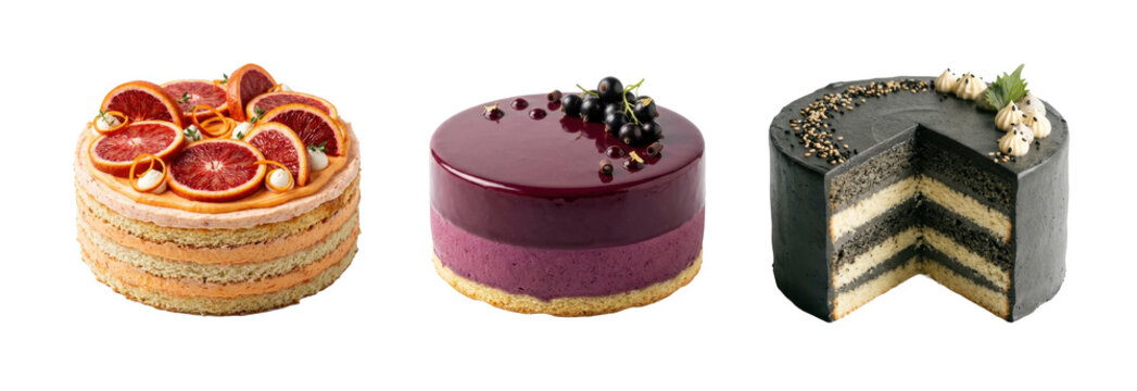 Tempting selection of gourmet cakes showcasing vibrant citrus berry and rich chocolate flavors for every sweet tooth