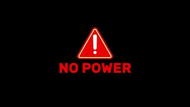 Red weather alert with text no power and warning symbol on transparent background.No power,no voltage blackout icon with alpha chanel.
