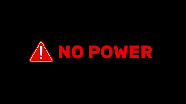 Red weather alert with text no power and warning symbol on transparent background.No power,no voltage blackout icon with alpha chanel.