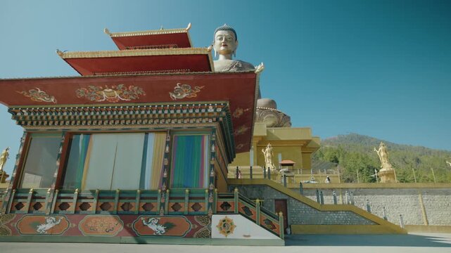 Horizontal Panning Shot of Buddha Dordenma Statue in Thimphu, Bhutan