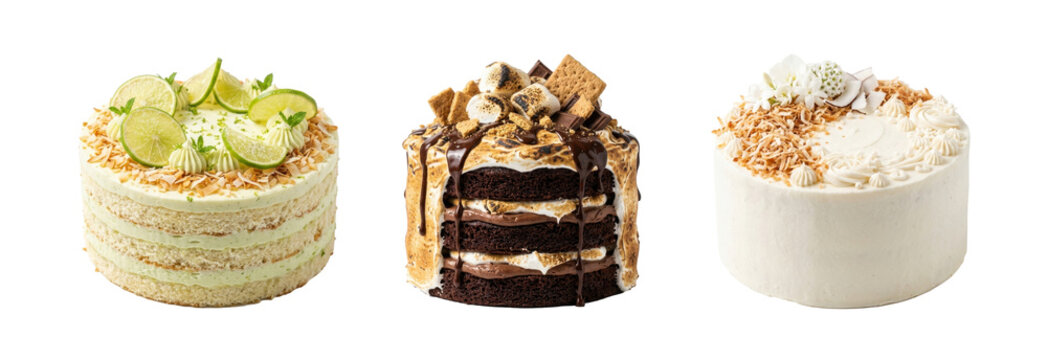 Delicious assortment of three unique cakes showcasing varied flavors and textures for dessert lovers