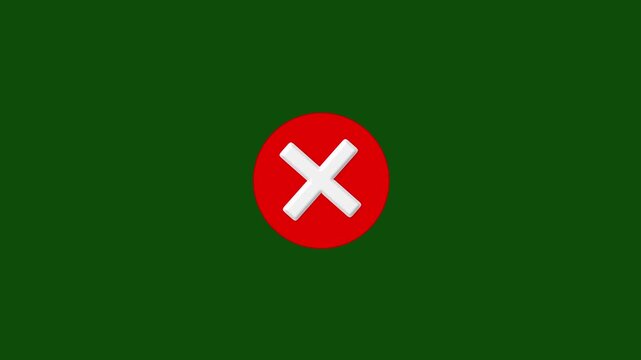 Red cross painted by wide brush, X cross Mark, wrong Grunge check mark animation video with alpha channel. Red cross mark animation, 4k loop abl with
