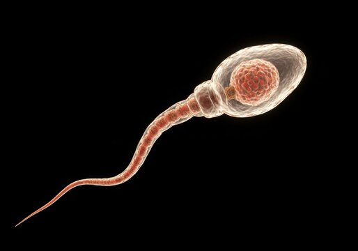 Microscopic view of a human sperm cell with visible nucleus