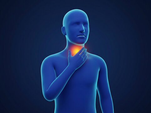 3D illustration of a person with a sore throat