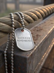 Fototapeta premium Military Dog Tags Hanging On A Cable