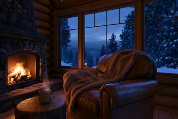 Fototapeta premium A comfortable winter weekend in a log cabin