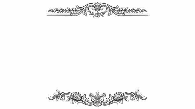 Elegant black and white vintage ornamental flourish frame vector line drawing with top and bottom borders for certificate and wedding card design.