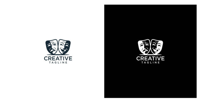 Creative Comedy and Tragedy Theater Mask Logo Design for Drama and Performance Arts