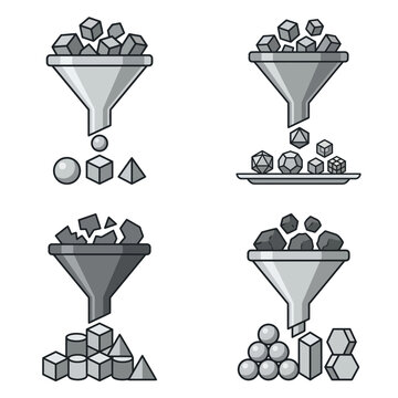 Data funnel and shape processing icons.