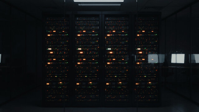 High Performance Computing Lab Night Shift With Network Boot Cloning Of New Notebooks, Blade Enclosures, Window Reflections, Shallow 85mm