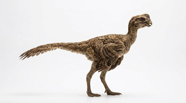 Realistic 3D Illustration of Khaan mckennai Oviraptorosaur Dinosaur Featuring a Distinctive Beak Compact Body and a Long Tail in Late Cretaceous