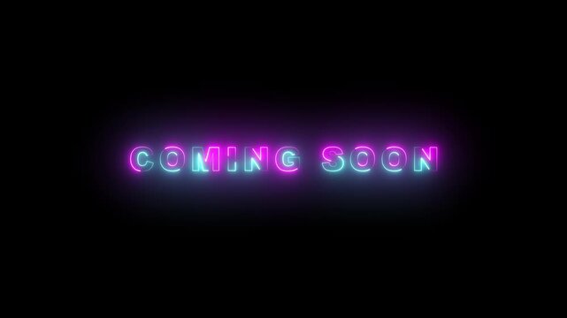 Coming soon neon animated text coming soon sign advertising neon cafe karaoke live music on alpha transparent background 4k video.