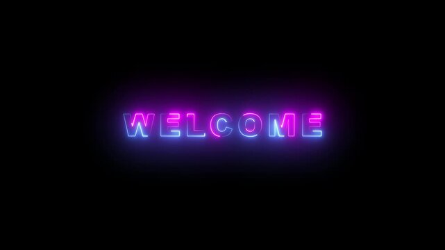 welcome neon glowing animated text welcome sign advertising neon cafe karaoke live music on transparent background with alpha channel 4k.