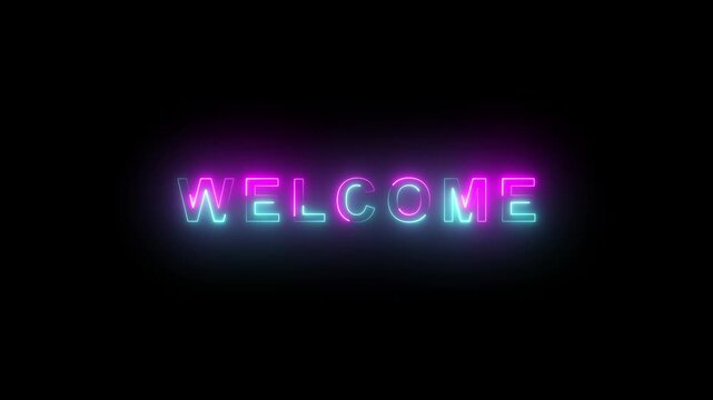 welcome neon glowing animated text welcome sign advertising neon cafe karaoke live music on transparent background with alpha channel 4k.