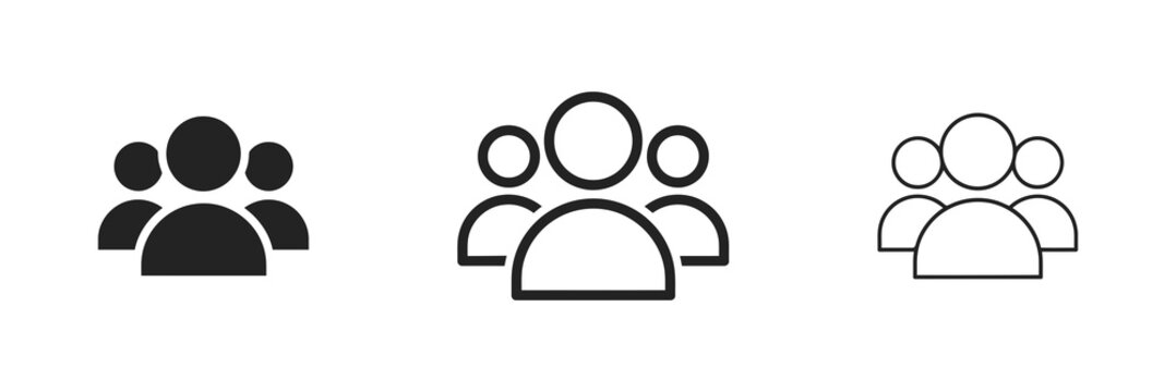Group silhouette icons depict varying numbers of people in a linear style