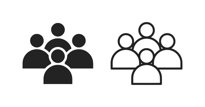 Two group of people icons one filled and one outlined in a flat style