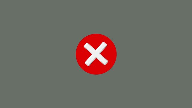 Red cross painted by wide brush, X cross Mark, wrong Grunge check mark animation video with alpha channel. Red cross mark animation, 4k loop abl with