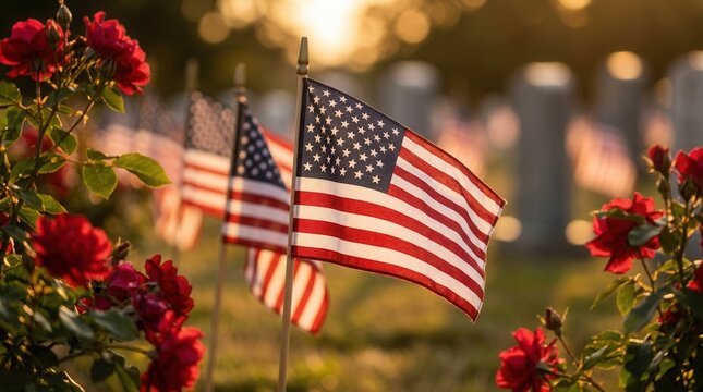 Vibrant and patriotic USA Memorial Day celebration with American flags in the background