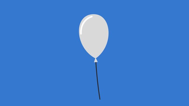 White Balloon Floating Animation with Gentle Bouncing and Rising Motion, Symbol of Celebration, Party, Festivity, Birthday, Joy and Good Wishes, Simple Flat Style Graphic on Blue Background
