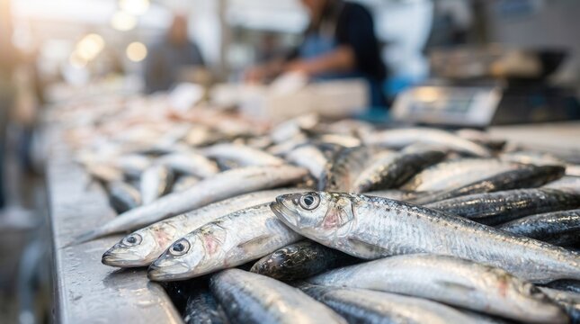 Pile of freshly caught silver fish for sale with vibrant scales for seafood market concepts and healthy eating