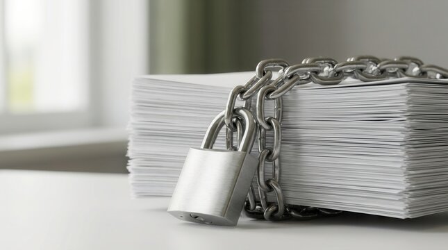 Vital documents secured with chains and locks for maximum data protection and privacy