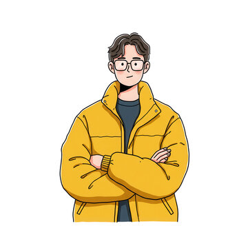 Man in yellow jacket with arms crossed isolated on transparent background