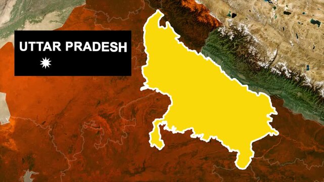 Uttar Pradesh India State Map Highlighted on Satellite Background, Uttar Pradesh State Location Map, Highlighted Uttar Pradesh India Map