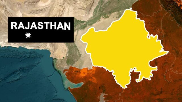 Rajasthan India State Map Highlighted on Satellite Background, Rajasthan State Location Map, Highlighted Rajasthan India Map