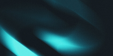 Obraz premium Abstract dark background featuring glowing cyan waves and grainy noise texture for modern graphic design.