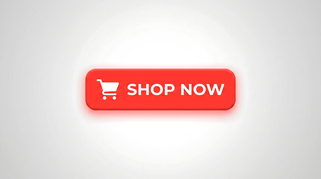 Bright red rounded button featuring a white shopping cart icon and bold shop now text