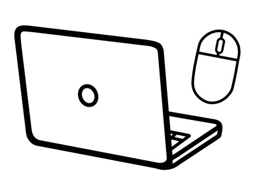 Black outline laptop computer with mouse icon transparent background