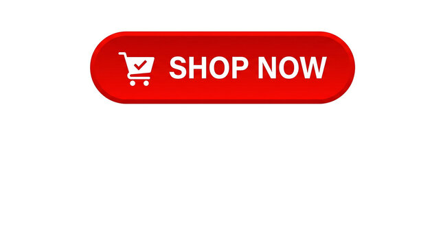 Bright red rectangular button featuring white text shop now and a small shopping cart icon