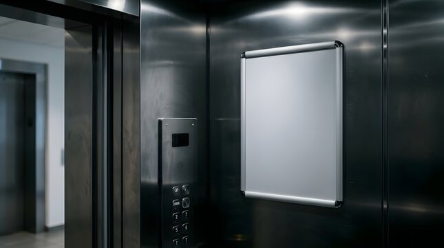 Blank Advertising Poster Frame Inside Modern Elevator