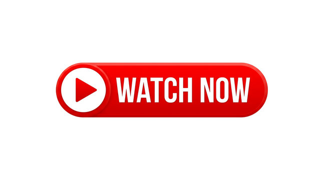 Vibrant red glossy button featuring bold white text and a play icon for digital media
