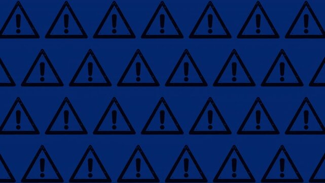 Hand-drawn warning signs on corporate blue background, a seamless loop.