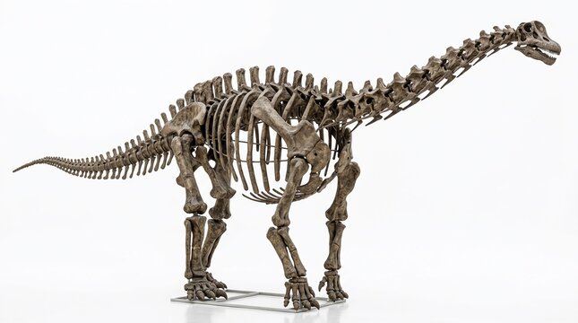 Puertasaurus reuili Giant Sauropod Dinosaur in Prehistoric Landscape, Massive Titanosaur with Huge Vertebrae and Long Neck, Cretaceous Period Illustr