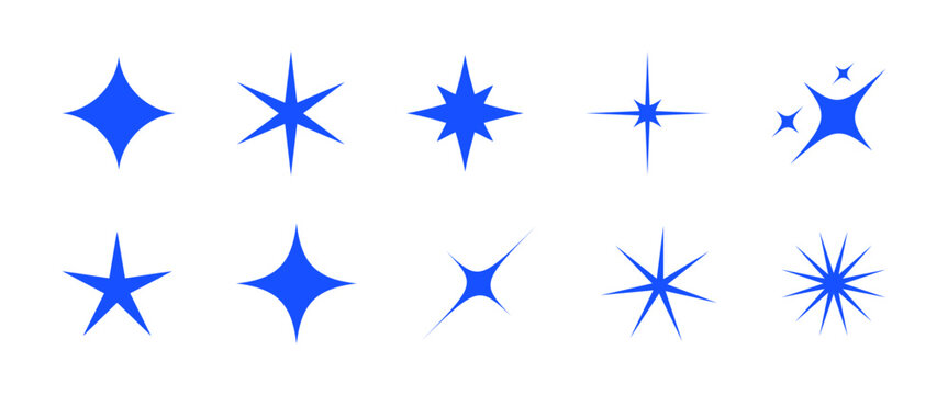 Sparkling star collection,  decorative twinkle, burst, shine effect, glistering element. Vector icon with transparent PNG