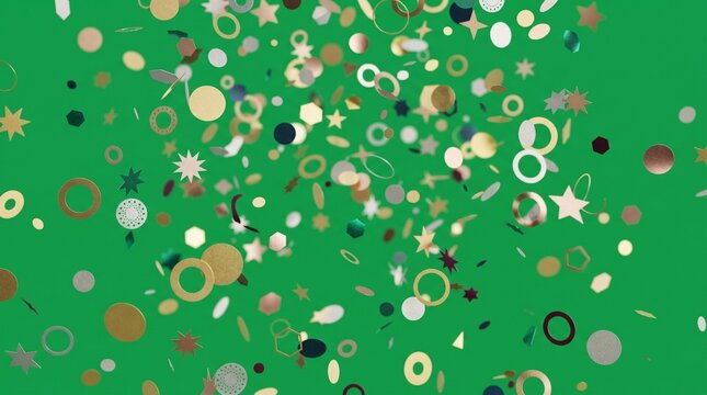 Abstract Confetti Explosion on Green Background.