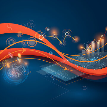 Abstract colorful data visualization with network connections and glowing lines on dark background