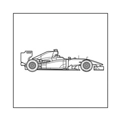 Fototapeta premium Formula 1 Race Car Outline Vector - Side View Isolated on White Background