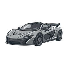 Fototapeta premium Sleek Silver Sports Car Illustration, Modern Automotive Design, Aerodynamic Supercar Cut Out, High Performance Vehicle Isolated